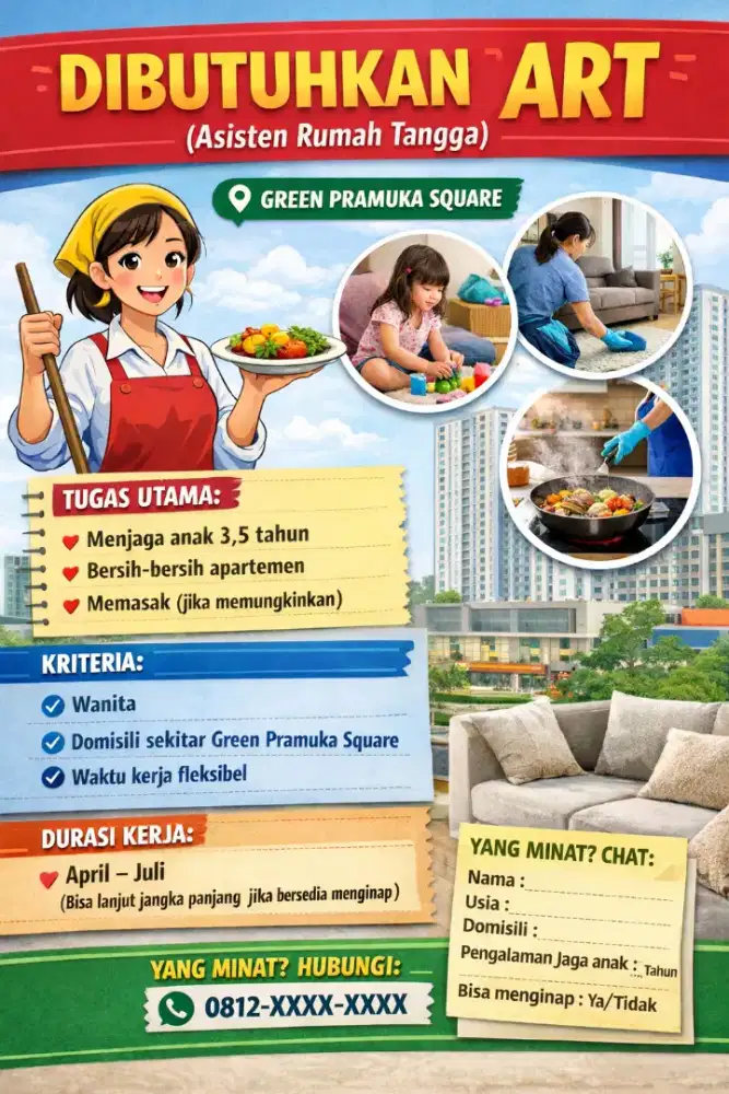 DIBUTUHKAN ART (Asisten Rumah Tangga)