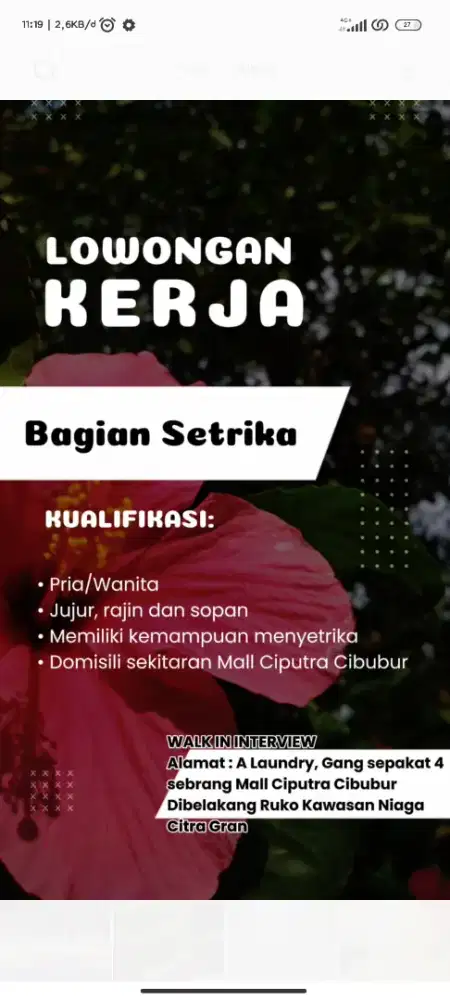 LOWONGAN LAUNDRY (A LAUNDRY JATISAMPURNA)