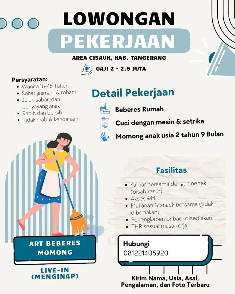 Dicari ART Beberes Momong