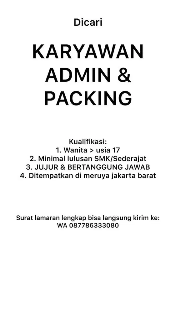DICARI KARYAWAN PACKING