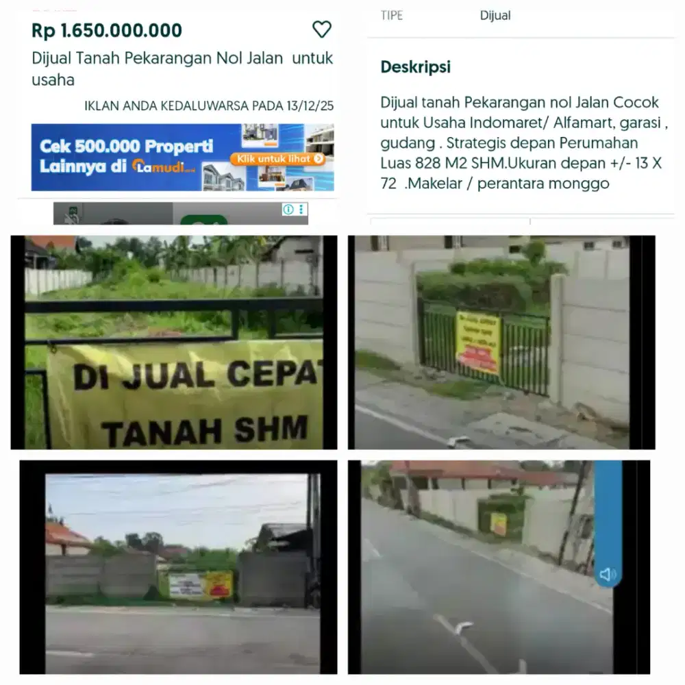 BISMILLAH DIJUAL TANAH PEKARANGAN SHM 828