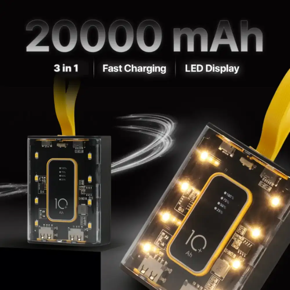 Power Bank 20000mAh Fast Charging PD 3in1 Cable Dual USB Port 10W
