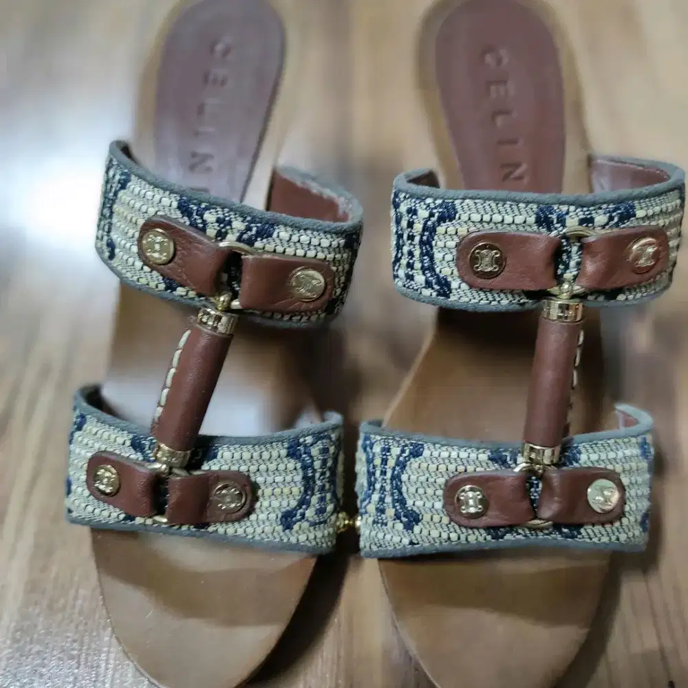 Celine woman shoes authentic women Vintage wooden Slides Heels Size 35