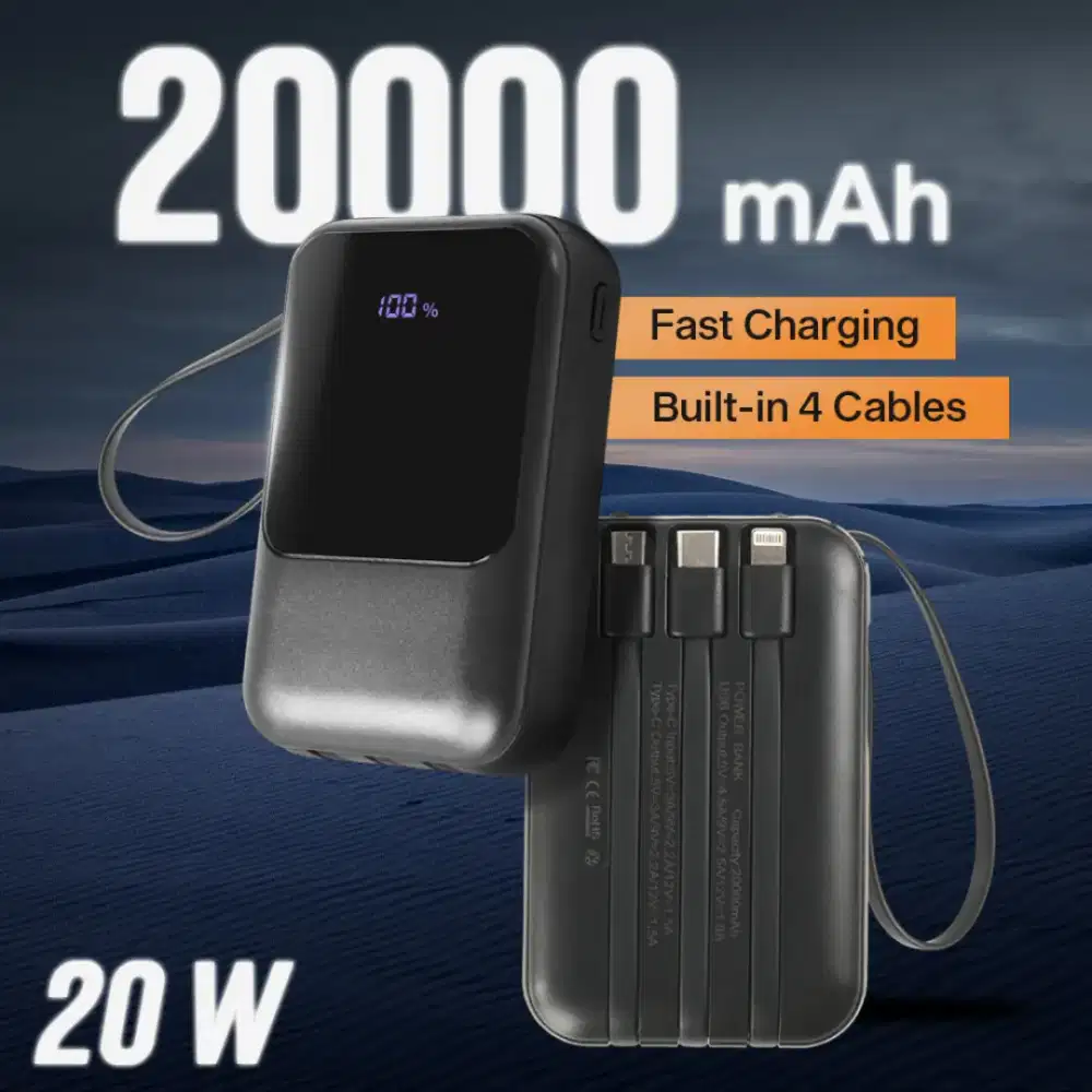 Power Bank 20000mAh Fast Charging PD 3in1 Cable USB Type C 20W