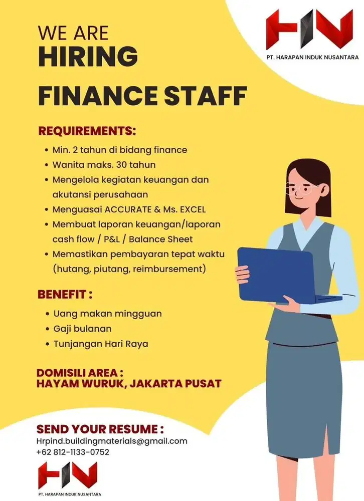 Dibutuhkan Admin Finance Berpengalaman Jakarta Pusat