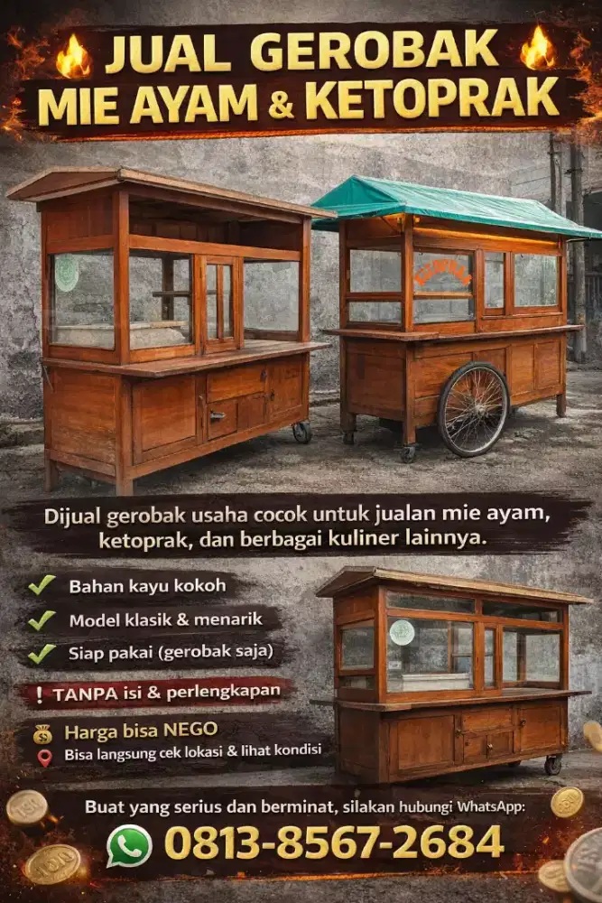 Jual gerobak bekas mie ayam dan ketoprak