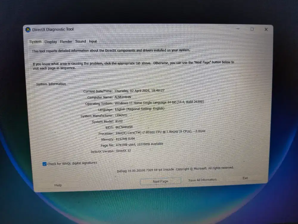 Lenovo Ideapad 330 i7 gen 8 Radeon graphic