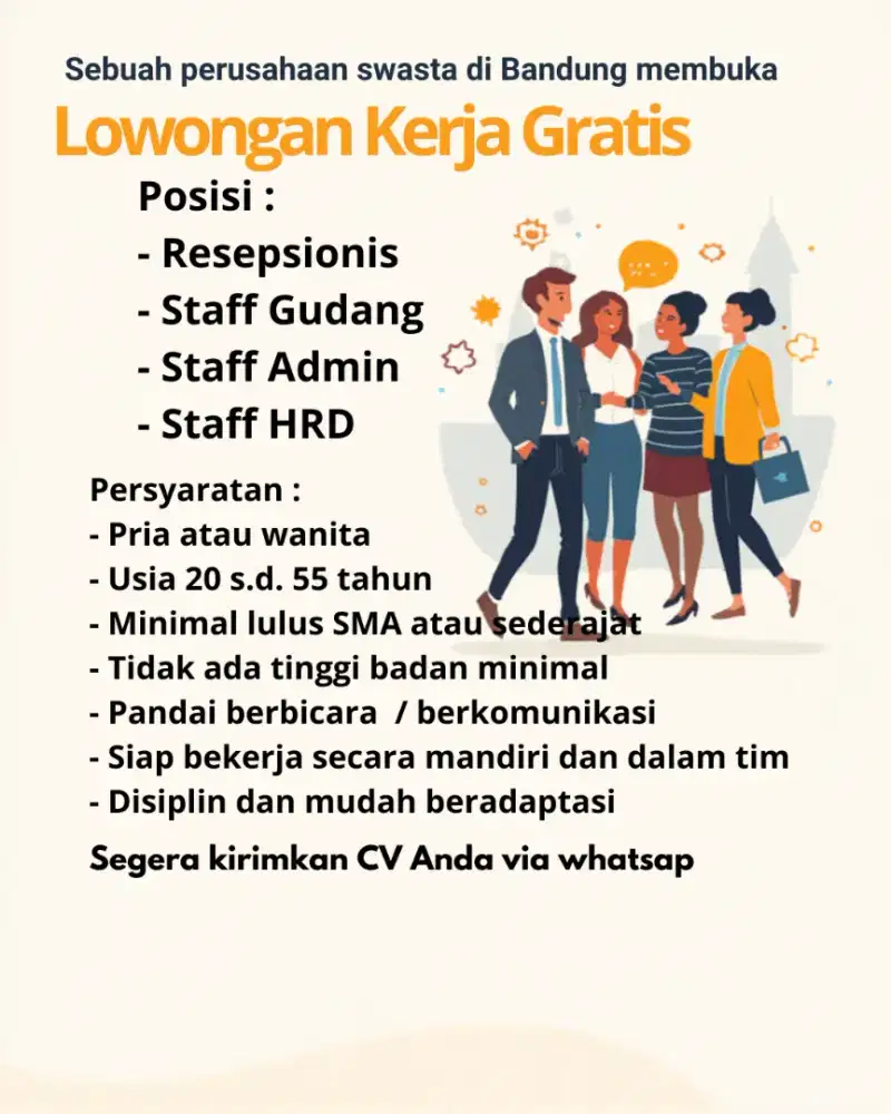 Lowongan kerja di Bandung, gratis