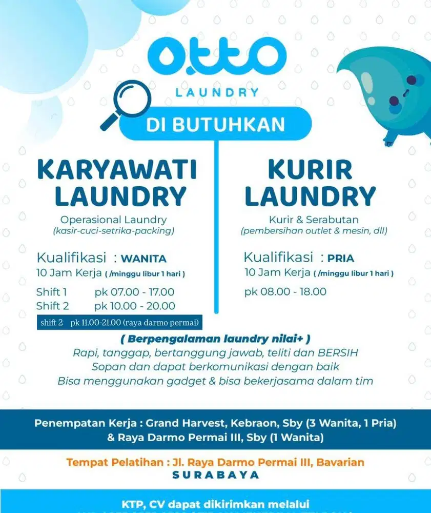 Dicari STAFF OPERASIONAL LAUNDRY