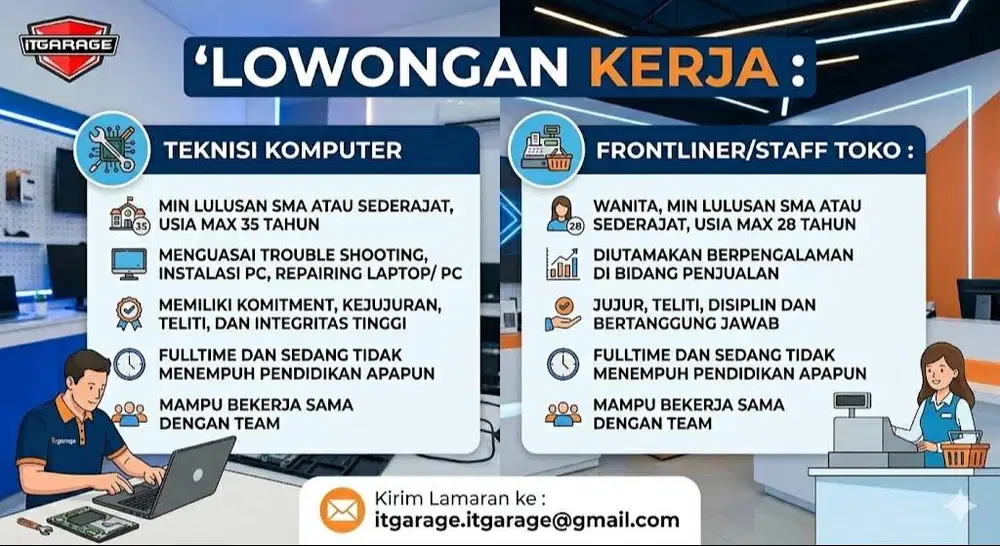Lowongan Kerja Front Liner / Counter Sales / Teknisi