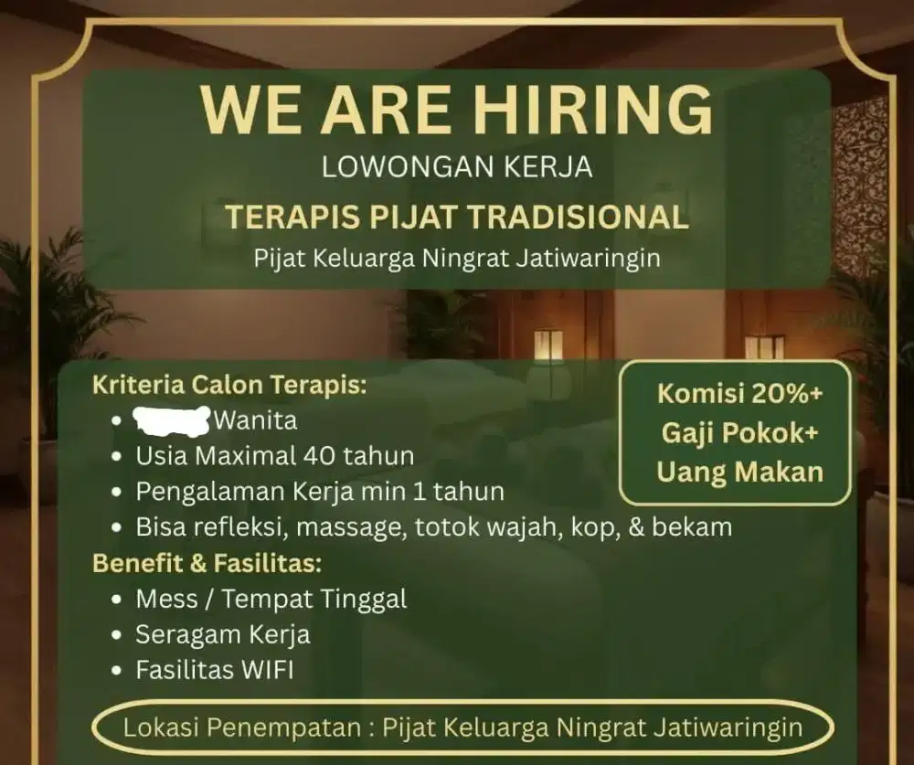 Lowongan therapis Spa