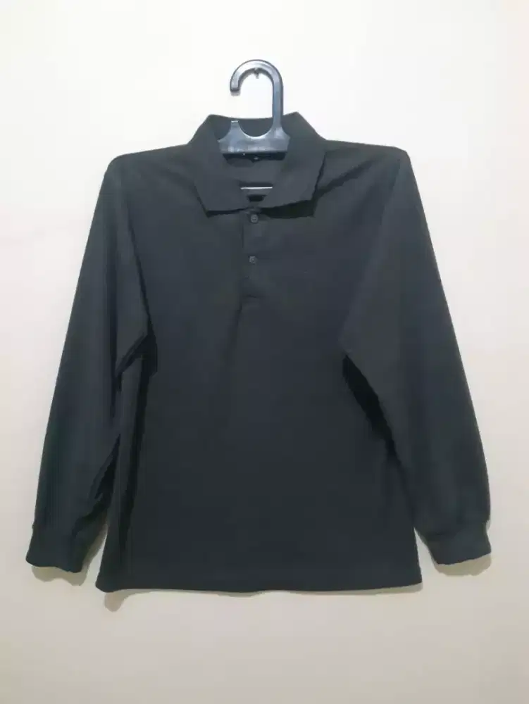 BAJU/KAOS POLO ABU TUA LENGAN PANJANG POLOS SIZE M
