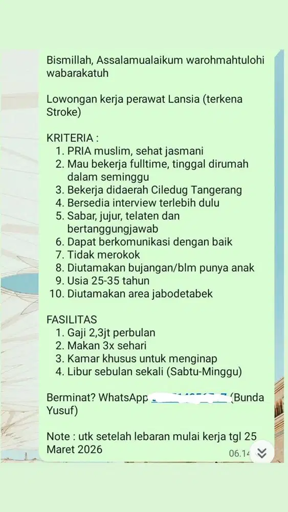 Dicari perawat lansia laki-laki