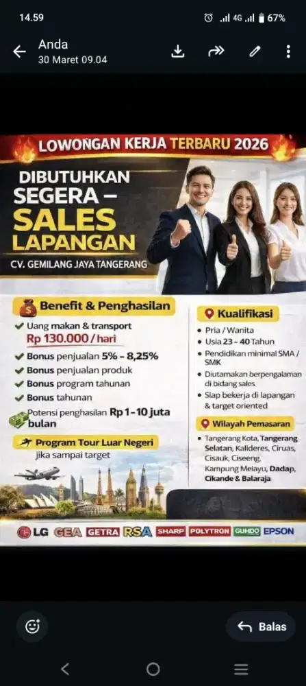 Lowongan marketing lapangan