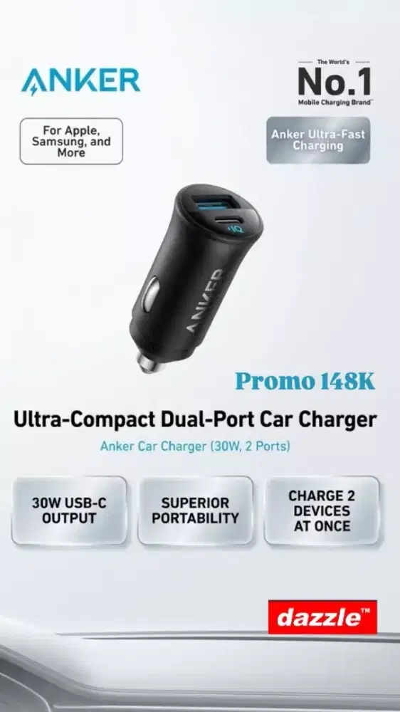 Anker car charger 30 Watt 2 port black