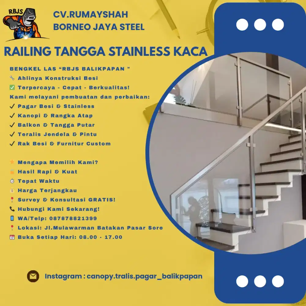 Railing Tangga Stainless Kaca Elegan
