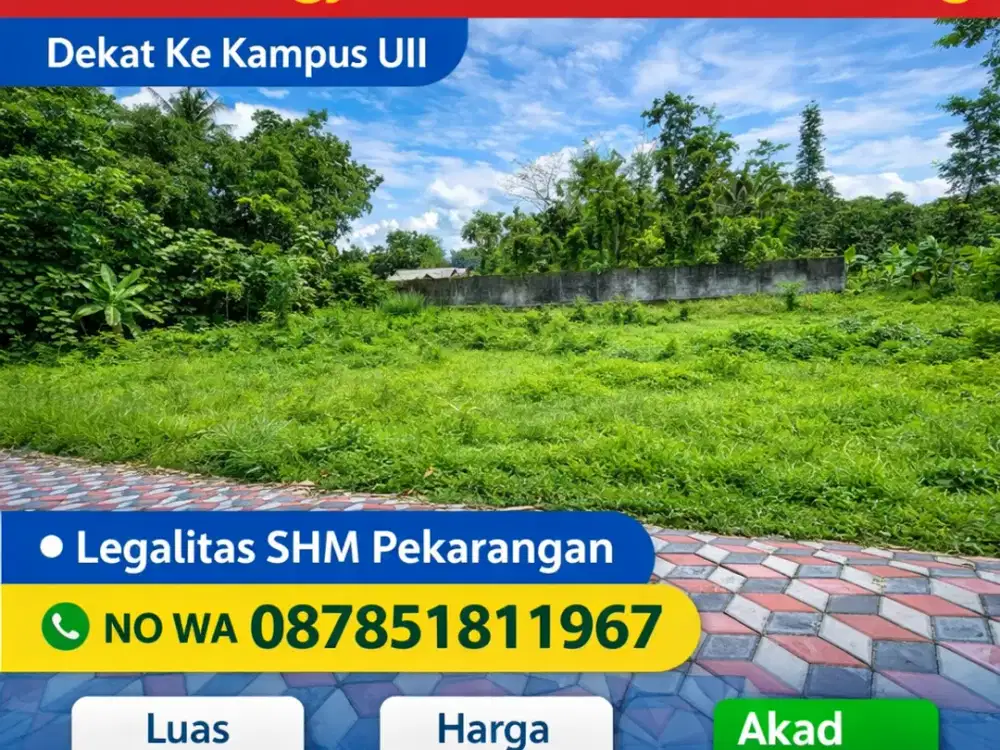 Tanah Jogja Kost Area Kampus UII Kaliurang SHM Pekarangan