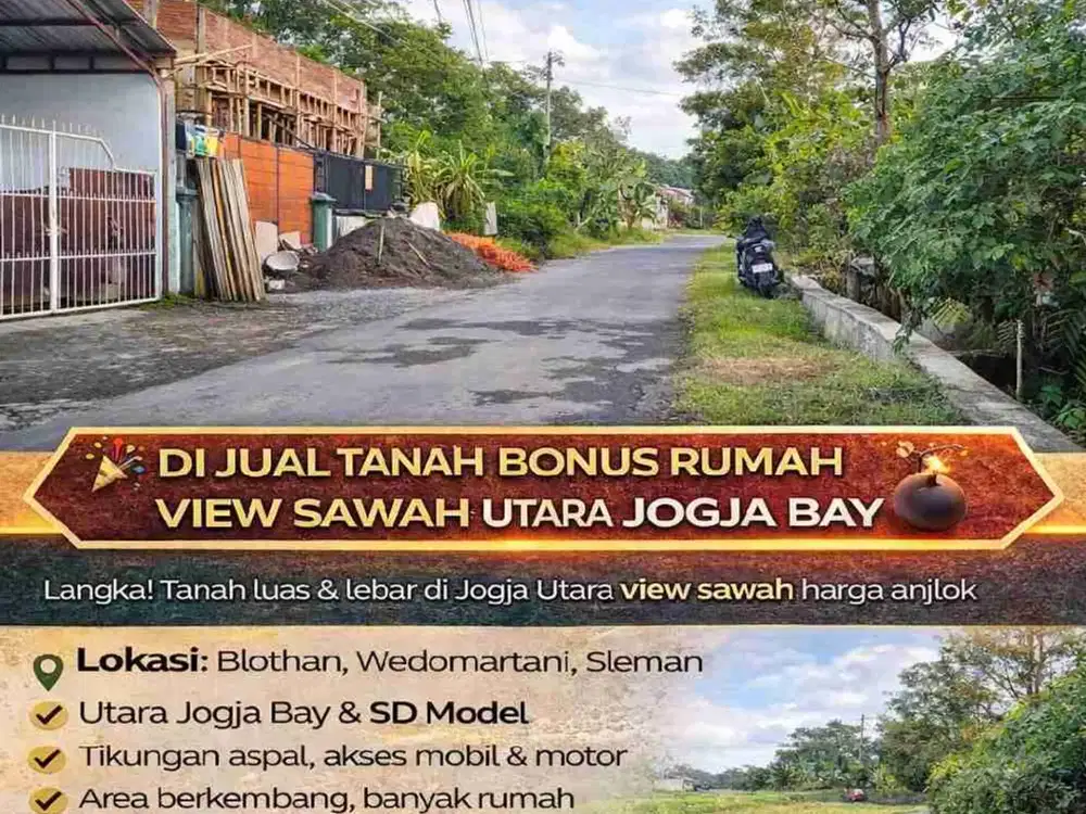 Tanah 255m Sleman View Sawah Harga Anjlok 3,8jt/m Dekat Jogja Bay