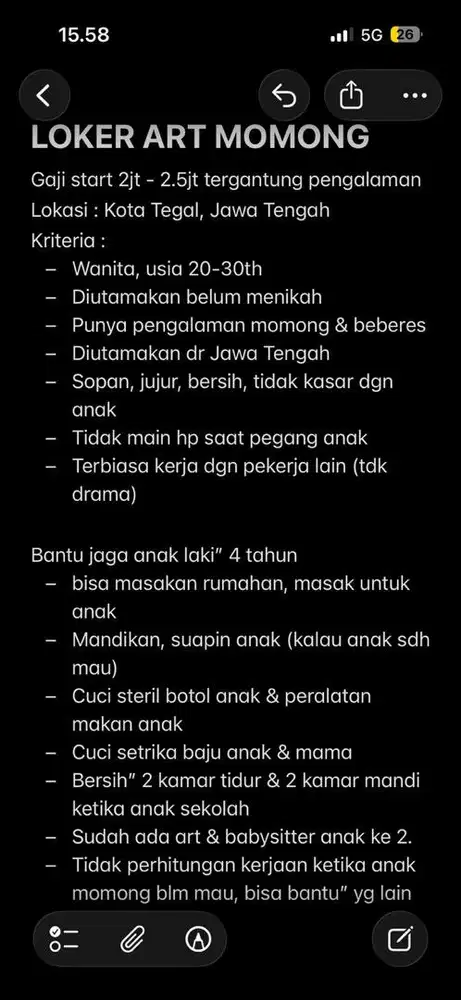 Dicari ART MOMONG NIAT KERJA