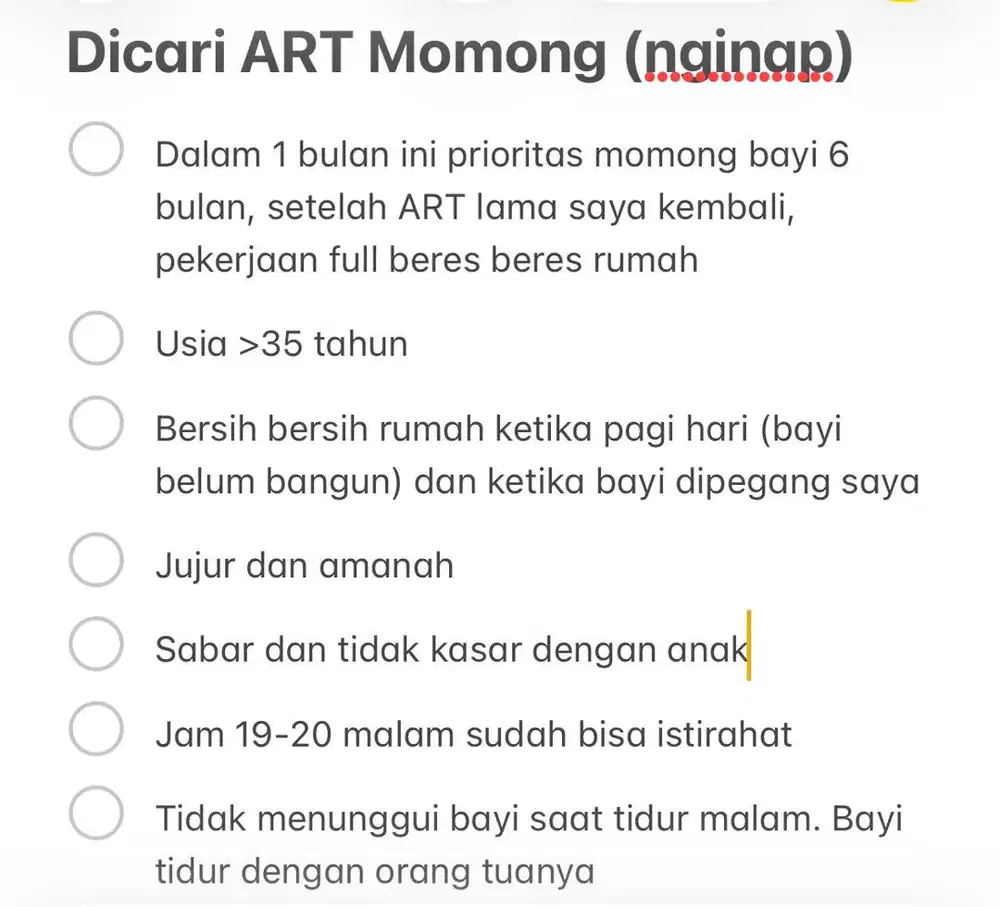 Dicari ART Momong Lokasi Jakarta Selatan