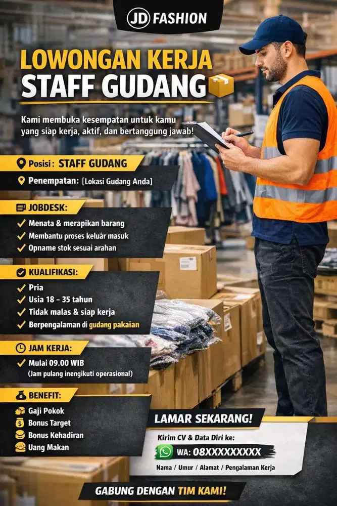 LOWONGAN KERJA COWO BAGIAN GUDANG