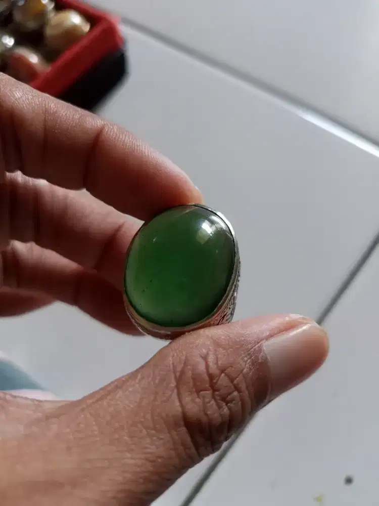 Batu Cincin Akik Permata Natural Serpentine Hijau Botol Aceh