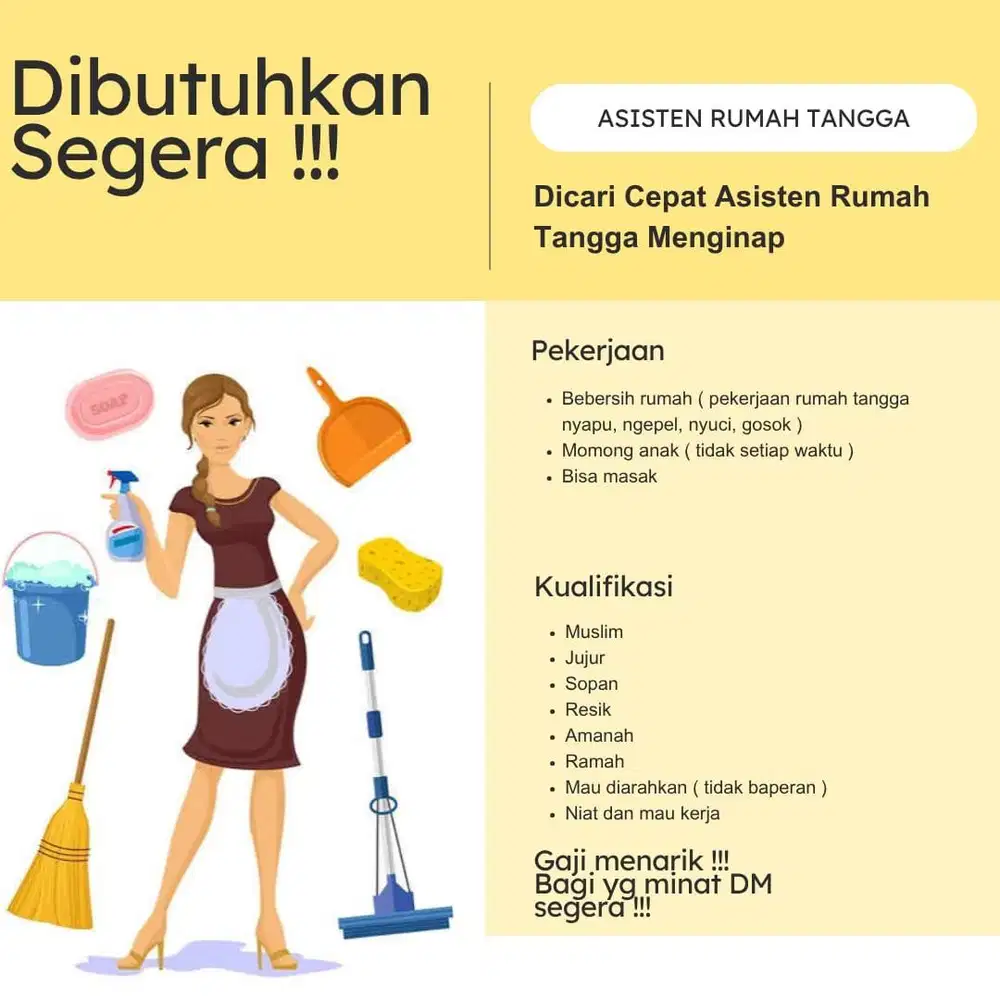 Dicari Cepat ART Menginap