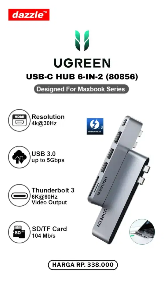 UGREEN USB TYPE C HUB 6-IN-2 (80856)