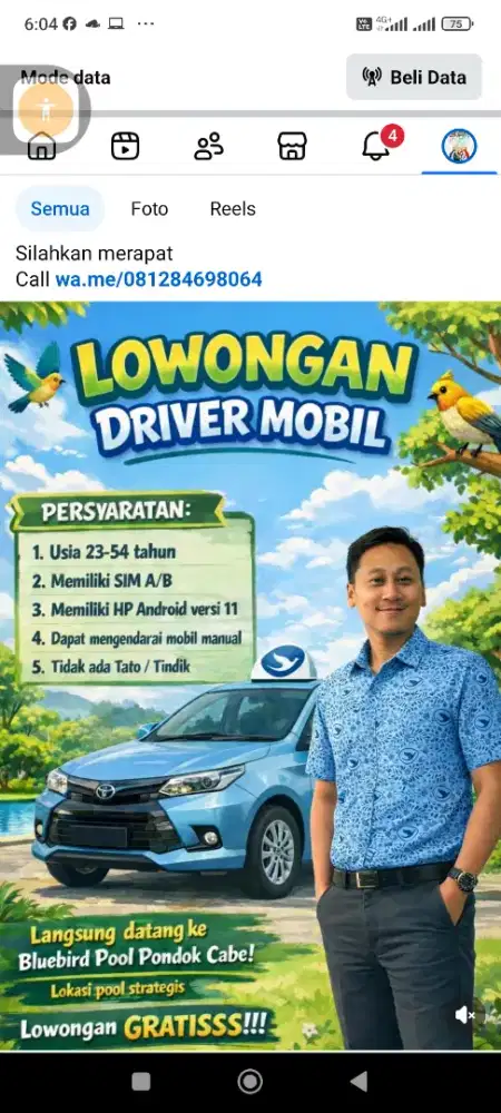 DIBUTUHKAN SEGERA DRIVER TAKSI BLUE BIRD