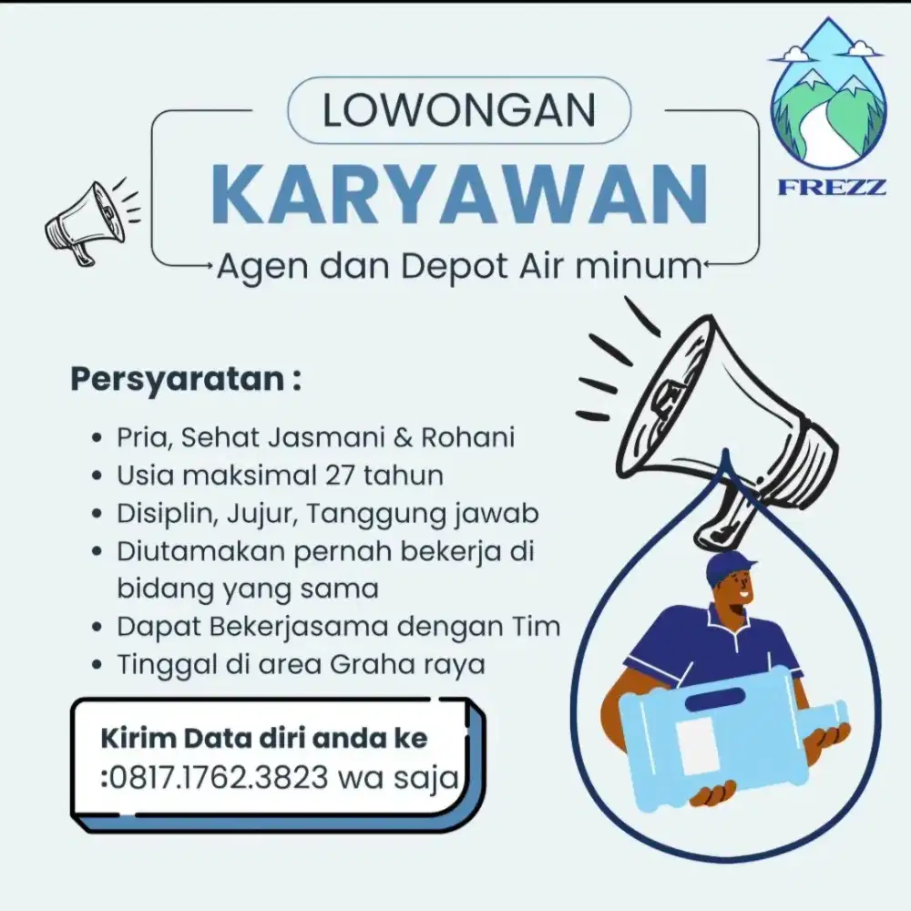 DIBUTUHKAN KARYAWAN UNTUK AGEN DAN DEPOT AIR ISI ULANG