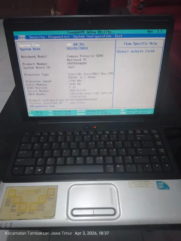 Laptop Compaq CQ40 Murah – Nyala, Core 2 Duo, Tinggal Install Windows