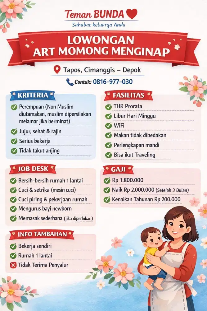 Dibutuhkan ART + Momong (Menginap)