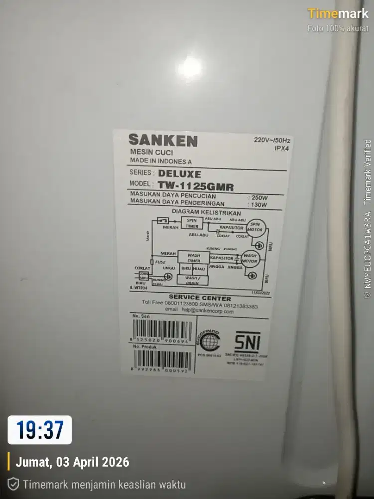 Di jual mesin cuci merek Sanken