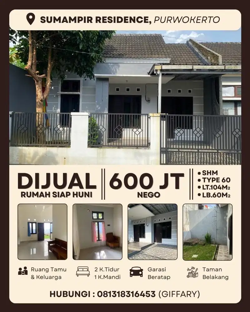 Rumah Adem + Mini Backyard di Sumampir Residence Purwokerto Utara