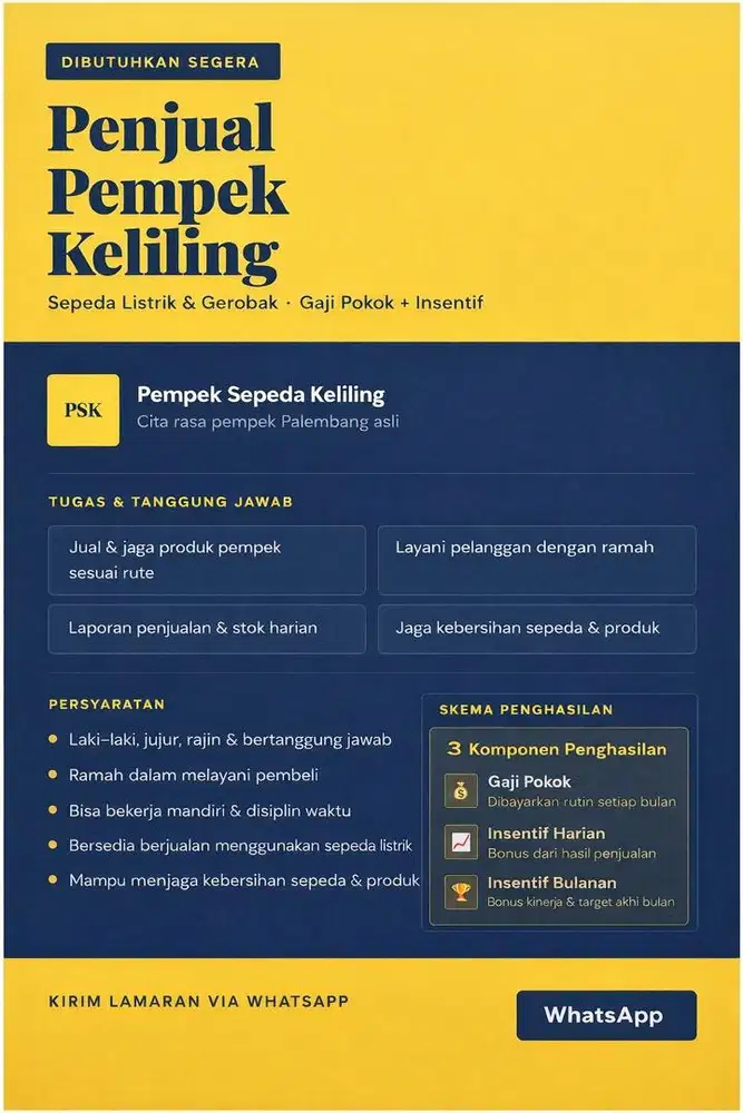 Dibutuhkan Segera! Penjual Pempek Sepeda Keliling