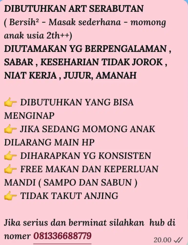 DIBUTUHKAN ART SERABUTAN