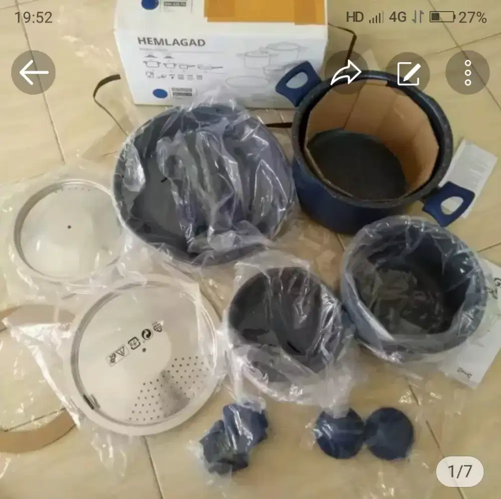 Set Panci Teflon Granit 5L 3L 1L Wajan Frypan 28 cm Tutup Biru Bintik