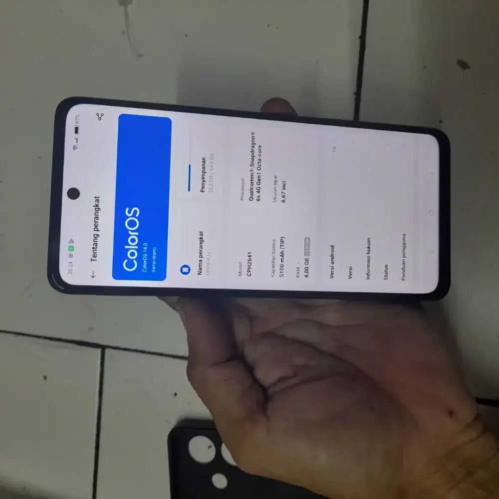 Oppo A3X 2024  ip 58 tahan air TT BT