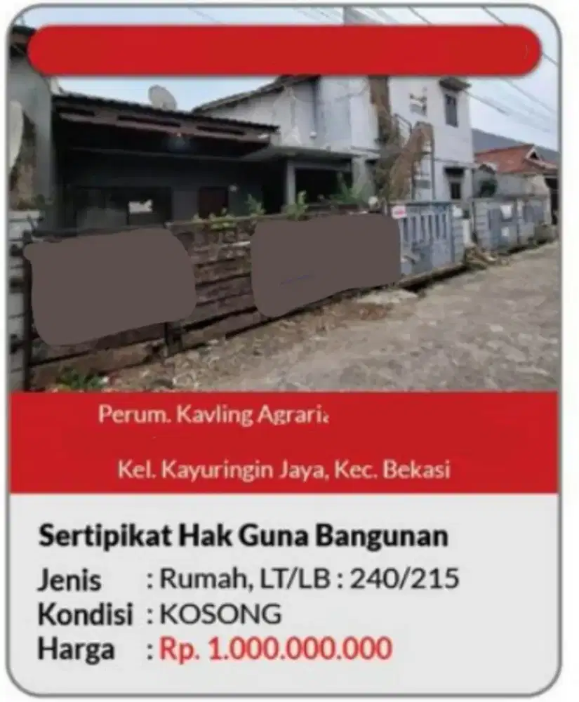 Dijual Rumah Tua Hitung Tanah Perumahan Kavling Agraria