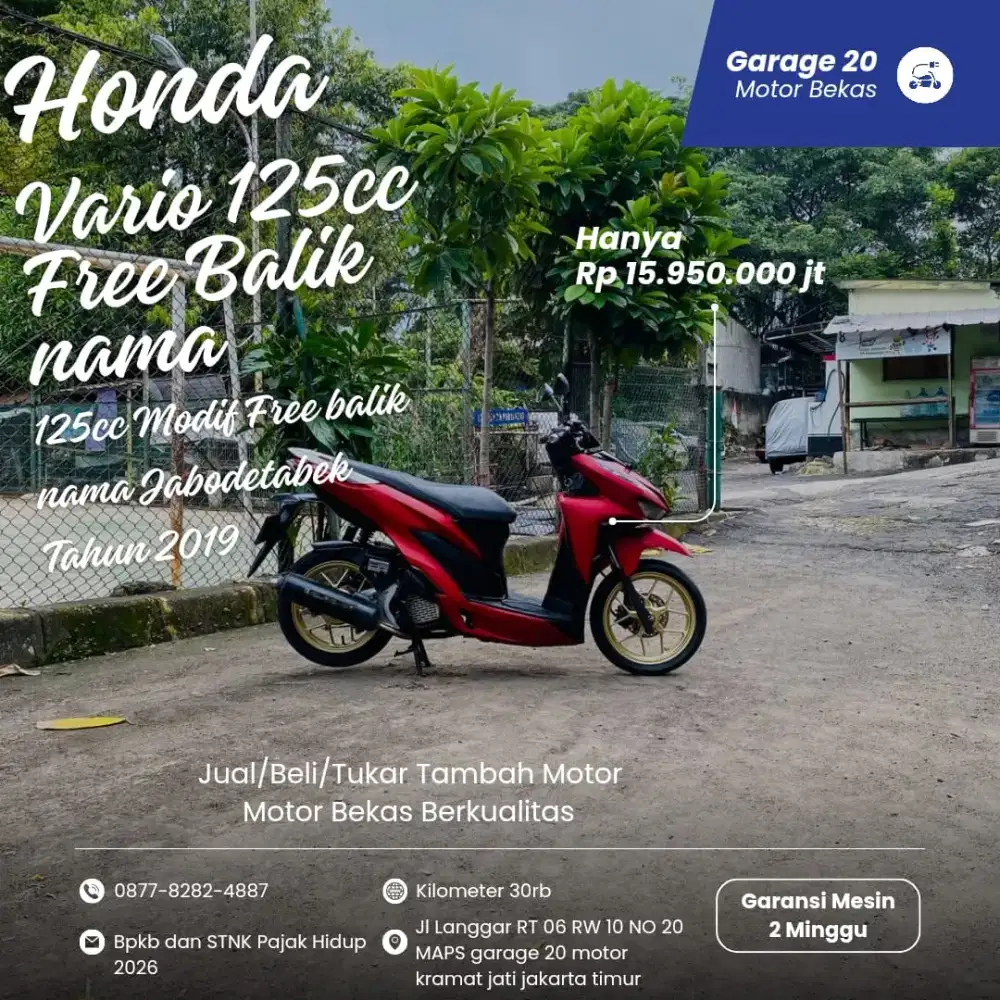 Honda Vario 125cc Pgm_Fi Free Balik nama Jabodetabek Tahun 2019