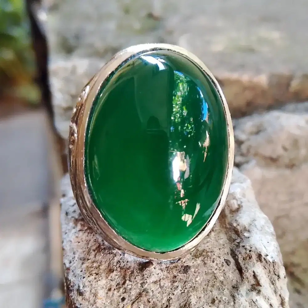 Natural hijau Garut jumbo dim 25mm ring alfaka size 8 harga pas