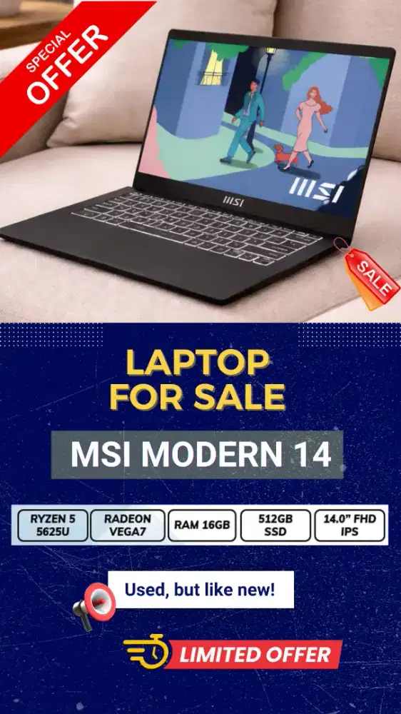 leptop second tapi rasa baru MSI Modern 14