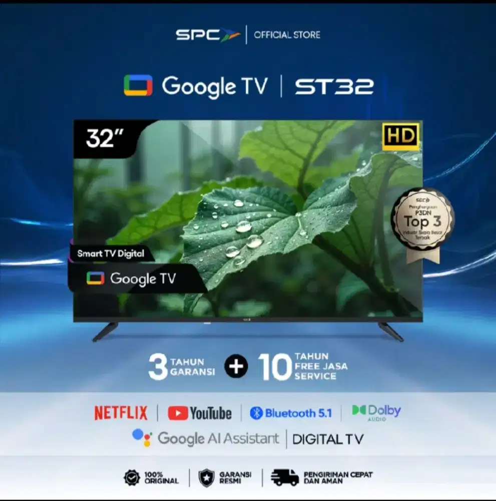 SPC Google TV 32 inci , Low Watt 56W, Dolby Audio.