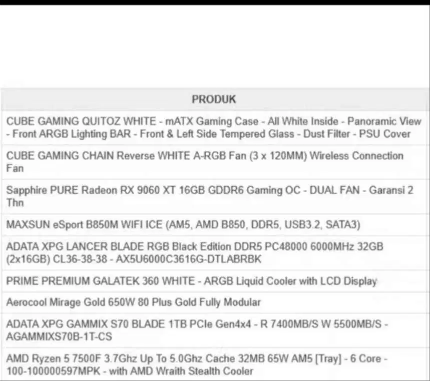 PC Gaming Used Pembelian Oktober 2025