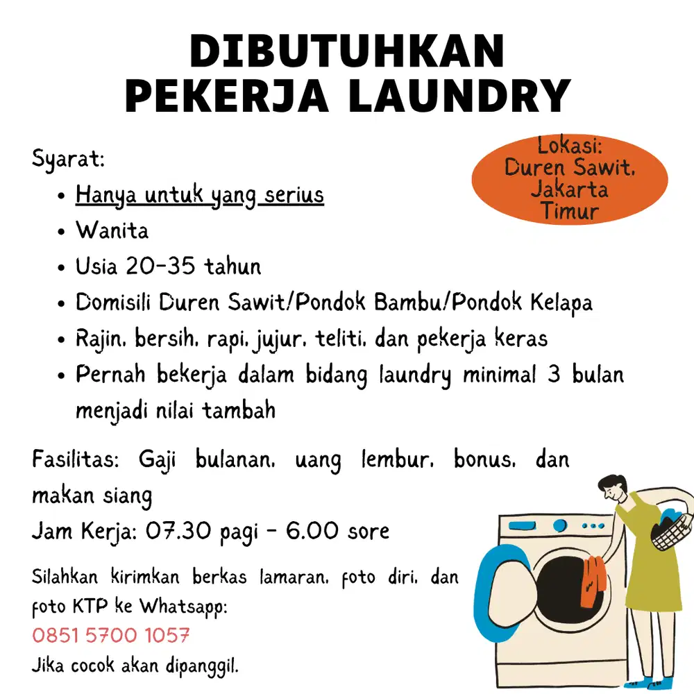 DIBUTUHKAN CEPAT PEKERJA LAUNDRY