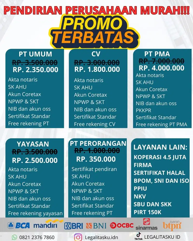 JASA PENDIRIAN PT CV DLL
