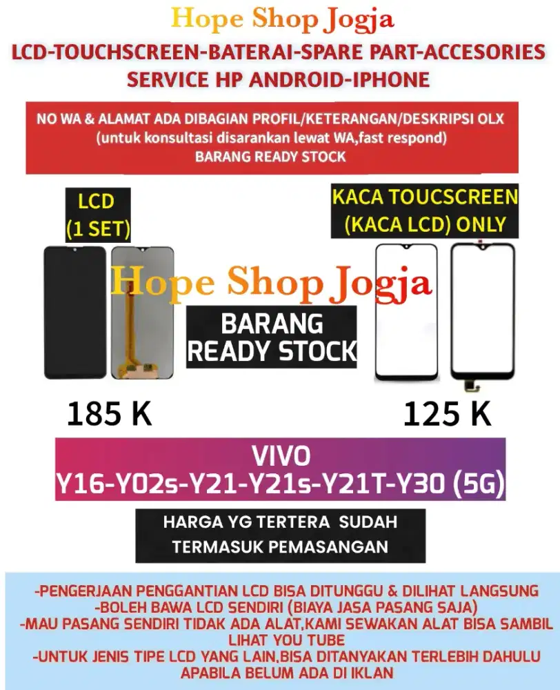 Ganti Touchscreen-Baterai-LCD VIVO  Y16-Y02s-Y21s-Y21/Y21T-Y30 (5G)