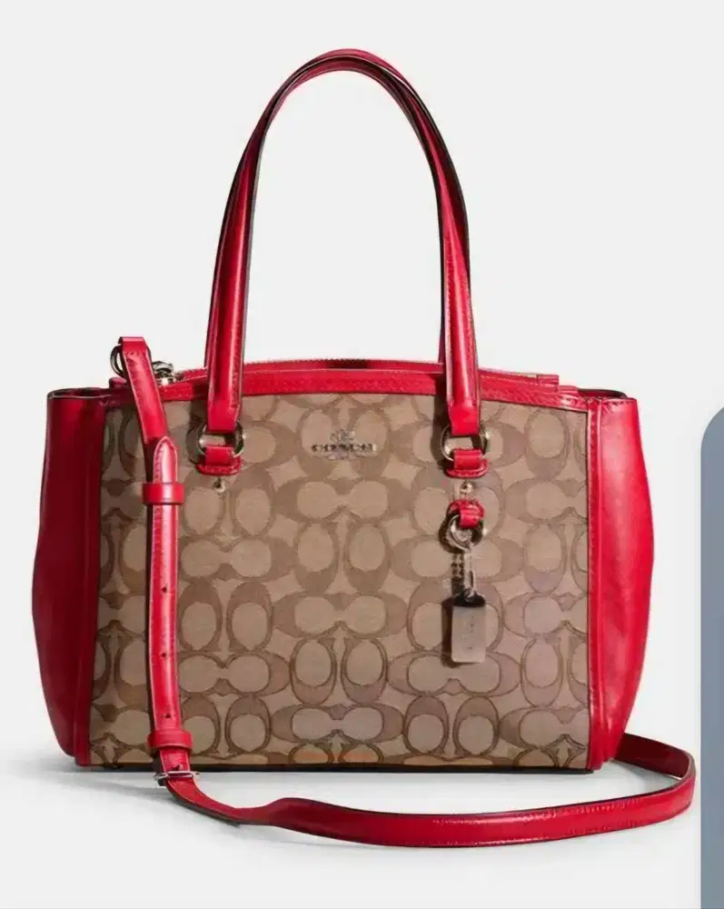 Authentic Coach StantonAut Carryall Signature Jacquard Khaki/ True Red