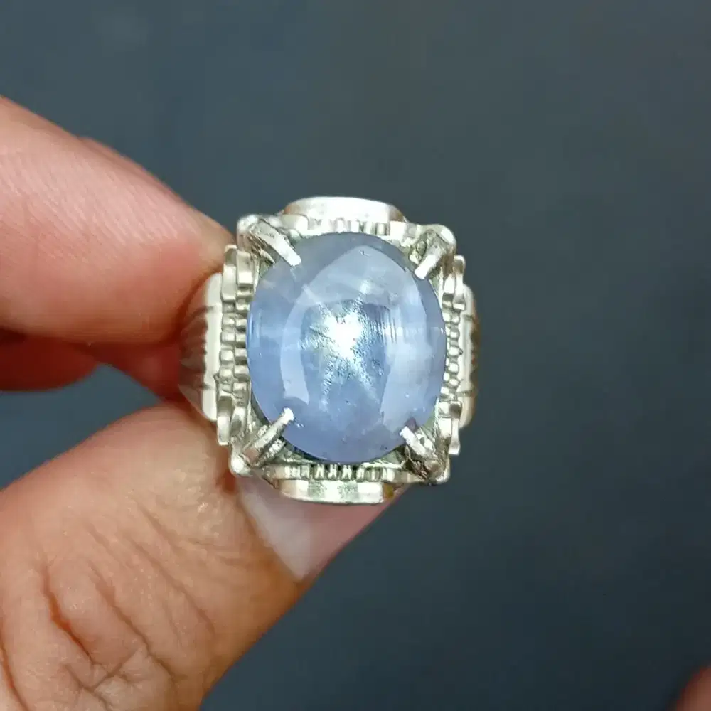 Blue sapphire Star Sri Lanka no heat 14.7 ct ring perak Handmade
