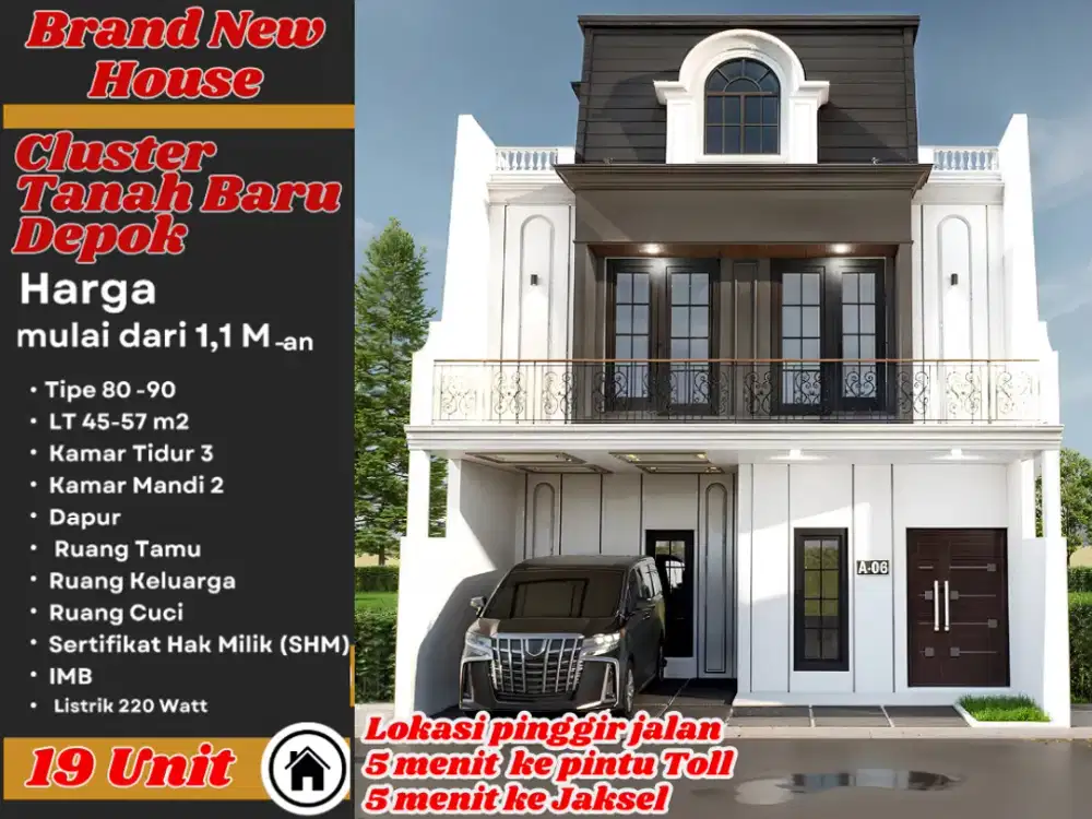 Rumah 3 Lantai,Strategis Pinggir Jalan,5 menit ke Pintu Toll